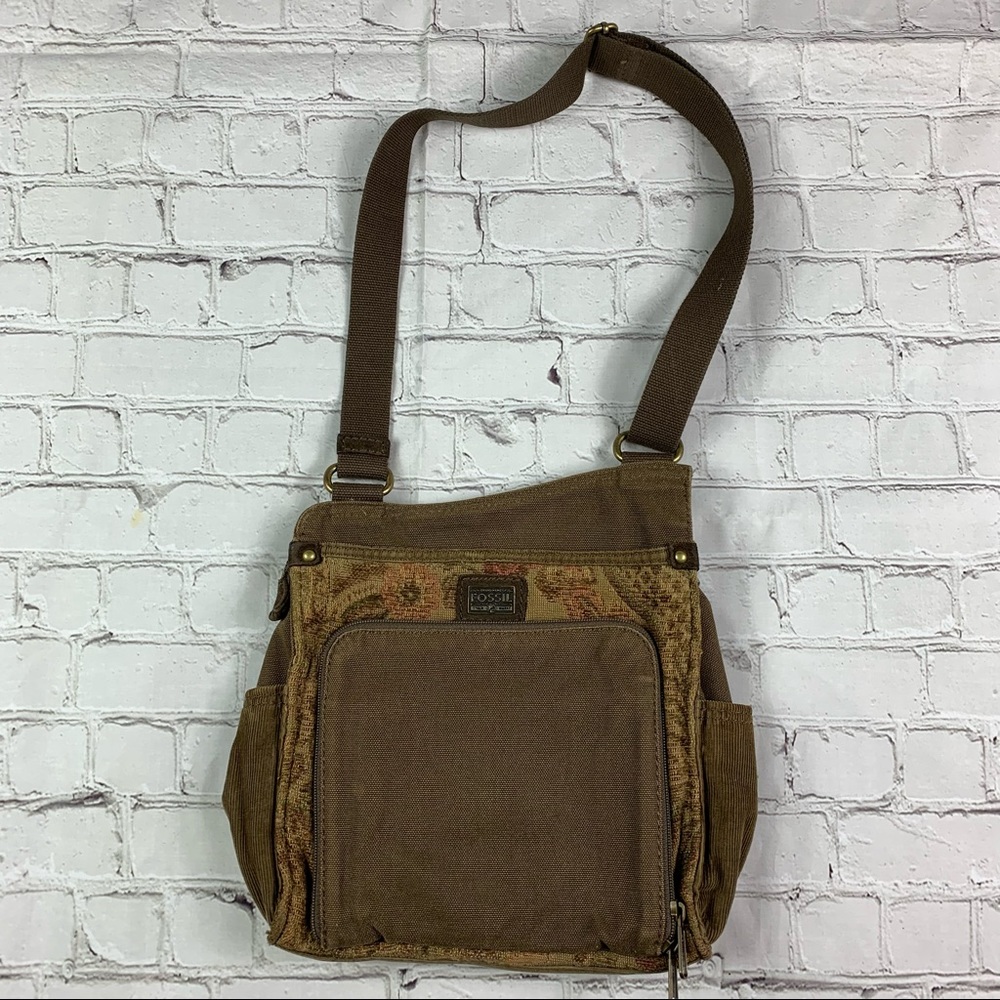 Fossil needle point stitch grannycore tapestry crossbody purse